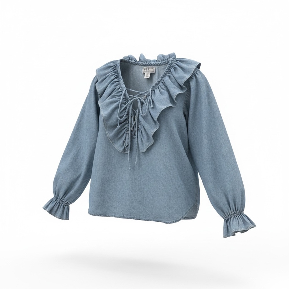 90s Ruffle Light Blue Lace-Up Top